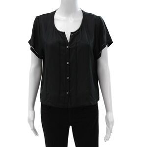 Frame Shirt Women Black Rayon V-Neck Short Sleeve Button Blouse Size S